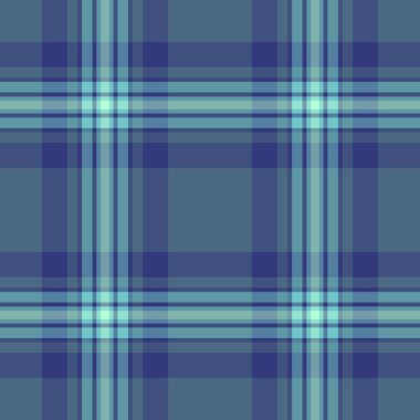70 'lerin dikişsiz ekose taşıyıcısı, mavi tartan kumaş tekstili. Cyan ve mavi renk paletinde düz arkaplan deseni denetimi.