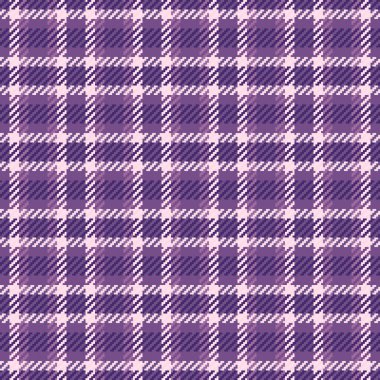 Mevsimsel şablon kusursuz, rahat vektör dokusu ekoseli. Rüya gibi tekstil arka plan kumaş menekşe ve mor renk paleti.