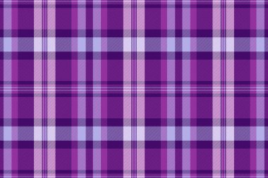 Egzotik doku vektörü, Latince arka plan dikişsiz kumaş. Lila tartan tekstil kontrol ekoseli mor ve açık renk paleti.