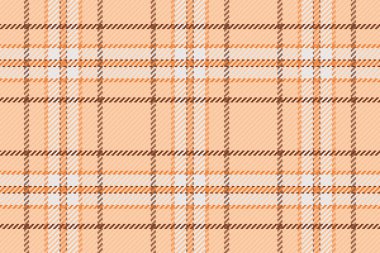Tekstil geçmişini kontrol et, vektör ekoseli gevşet. Turuncu ve beyaz renk paleti ile pahalı dikişsiz kumaş..