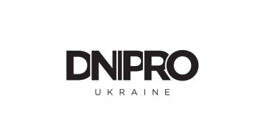 Ukrayna ambleminde parmak izi ve ağ için Dnipro. Tasarım, modern yazı tipinde cesur tipografiye sahip geometrik stil, vektör illüstrasyonuna sahiptir. Beyaz arkaplanda izole edilmiş grafiksel slogan harfleri.