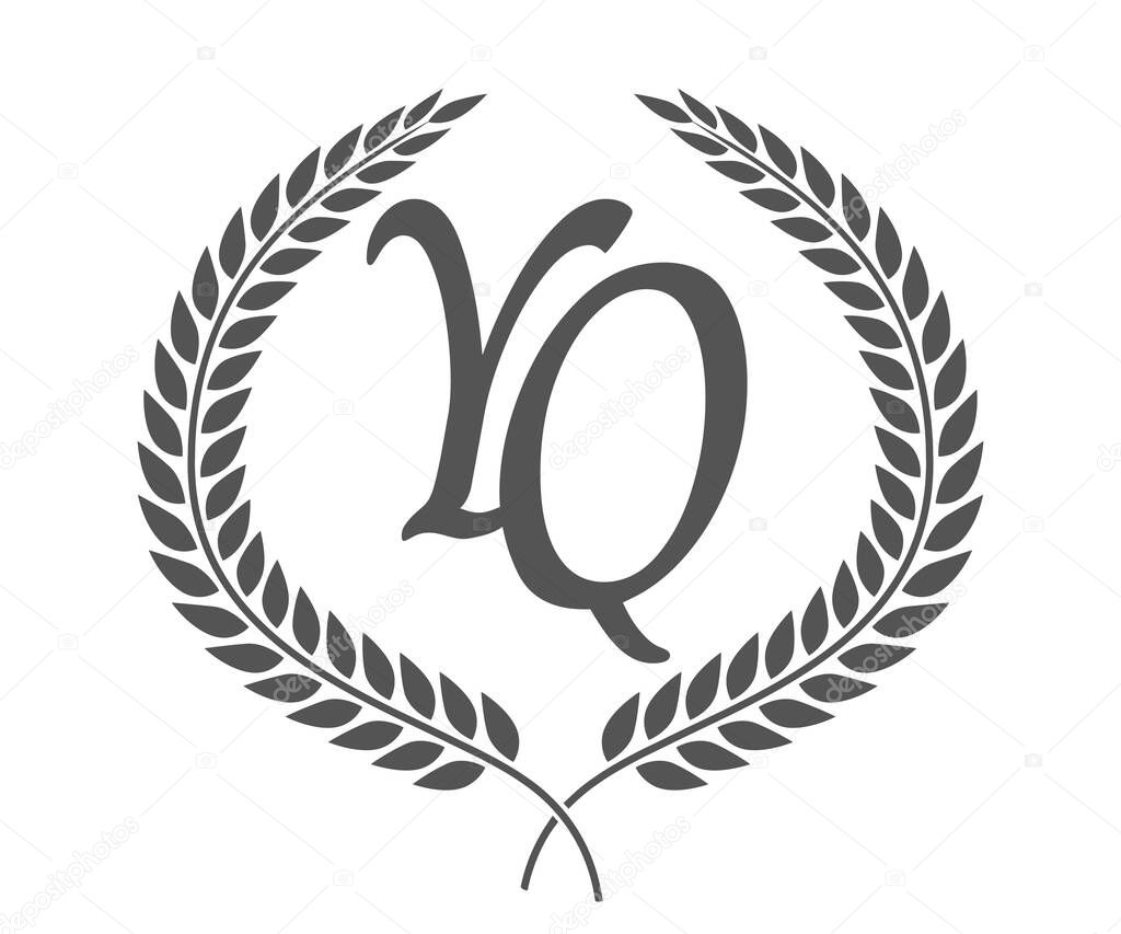 Initial letter Y and Q, YQ monogram logo design with laurel wreath. Luxury emblem with calligraphy font.