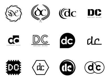 DC logo şirketi şablonu. D ve C harfleri logoti. Tasarım elemanları ile farklı klasik serif harfleri ve modern kalın metin ayarla. İlk yazı tipi tipografisi. Koleksiyon trend iş kimliği.