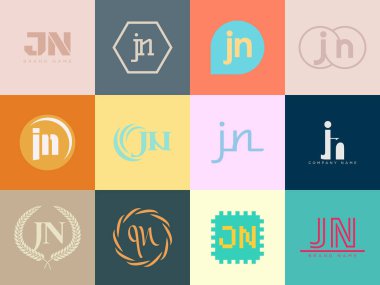 JN logo şirketi şablonu. J harfi ve n logoti. Tasarım elemanları ile farklı klasik serif harfleri ve modern kalın metin ayarla. İlk yazı tipi tipografisi. Koleksiyon trend iş kimliği.