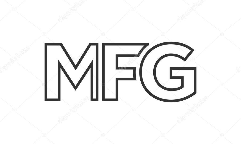 MFG logo design template with strong and modern bold text. Initial based vector logotype featuring simple and minimal typography. Trendy company identity ideal for businesses brand presence.