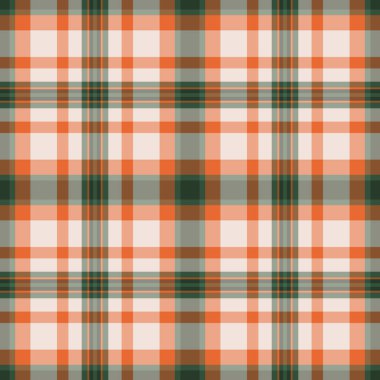 Tek desenli ekose kumaş, halı tartan vektör arka planı. Tekstil kumaşı turuncu ve pastel renk paleti ile kusursuz bir kontrol aç.