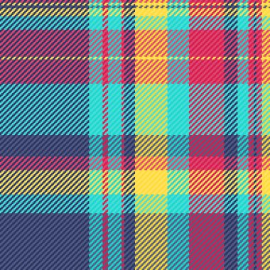 Neşeli, pikselli ekose desenli, yaz esintili renkler. Tekstil, arka plan ve modern grafik projeleri için çok yönlü bir tasarım. Kumaş dokusu.