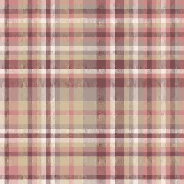 Zarif tartan deseni. Ilık bej, pembe ve kahverengi renklerde kesişen çizgilerle kusursuz damalı doku. Kumaş, tekstil veya tasarım geçmişi için ideal.