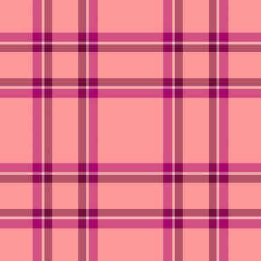 Uzun desenli vektör ekoseli, iç kontrol kusursuz arka plan. Kırmızı ve pembe renk paletinde özel kumaş dokusu..