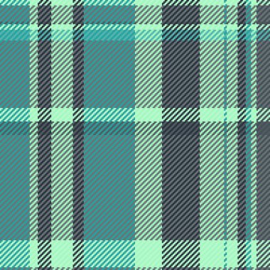 Dergi tartan dokusu arka plan, yatak deseni vektör ekoseli. Pastel ve teal renk paletinde pürüzsüz kumaş tekstilini göster.