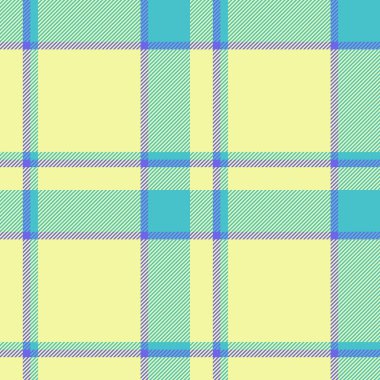 Havalı ekose kumaş dokusu, İskoçya dikişsiz tekstil deseni. Kireç ve cyan renk paletinde hafif tartan vektör arkaplanı kontrolü.