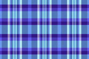 Etnik katran desenli ekose, sabit kumaşlı, dikişsiz tekstil. Çivit mavisi ve cyan renk paletinde 60 'ların şablon arkaplan kontrol vektörü.