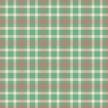 Tartan arkaplanı pürüzsüz, karmaşıklık desenli kumaşı göster. Herringbone ekose kumaş vektörünü yeşil ve açık renk paletinde kontrol et.
