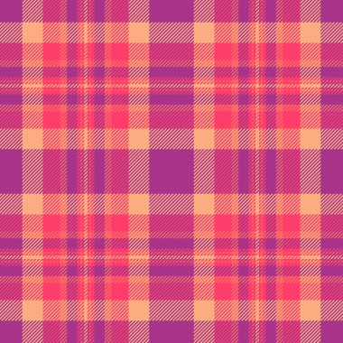 Paketleme kontrol dokusu pürüzsüz, seyrek şablon arka plan vektörü. Sunum tekstil kumaş kumaş ekose kırmızı ve pembe renk paleti.
