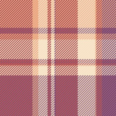 Uzun, pürüzsüz tartan vektörü, yaş dokusu kontrolü. Karışık desenli ekose kumaş, kırmızı ve pembe renk paleti..