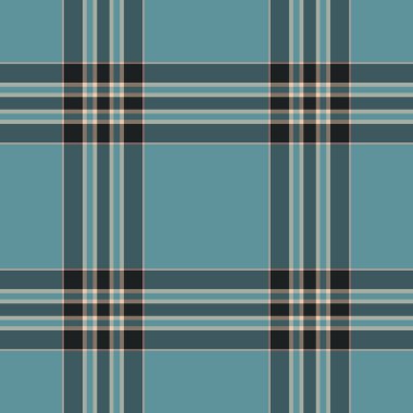 Güçlü desenli, dikdörtgen, arka plan vektör kumaşı çizimi. Cyan ve koyu gri renk paletinde çok renkli tekstil desenli ekose kontrolü.