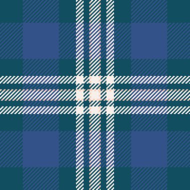 Özelleştirilmiş desenli vektör ekoseli, Amerika kusursuz kumaş kontrolü. Cyan ve mavi renk paletinde işaretlenmiş tartan tekstil arkaplan dokusu.