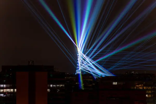 stock image Video of Eiffel tower laser light show for Olympic Games Opening Ceremony. High quality photo