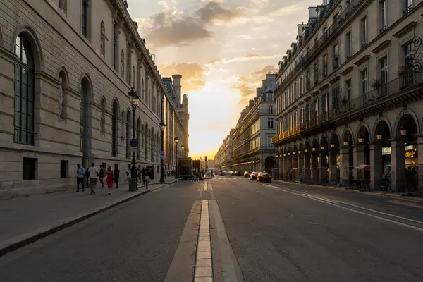 stock image Paris, France - July 29, 2024: Elegant Sunset View of Rue de Rivoli in the Heart of Paris. High quality photo
