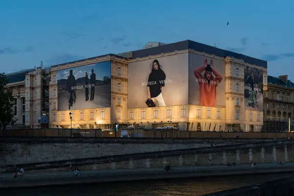 Stock image Bottega Veneta ads on Cour de Cassation Facade, Palais de Justice Complex