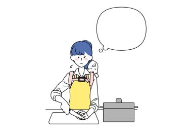 Sırtında bebekle yemek pişiren liseli bir kızın resmi..