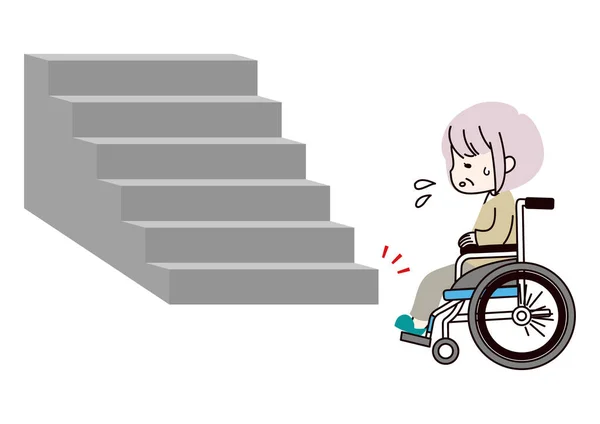 Clip Art Einer Seniorin Rollstuhl Die Keine Treppen Steigen Kann — Stockvektor