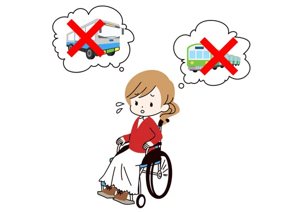 Klipart Ženy Invalidním Vozíku Zápasí Dopravou — Stockový vektor