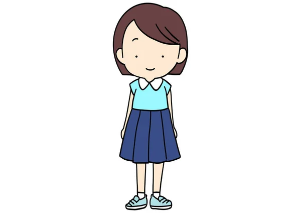 Clip Art Girl Elementary School Standing Straight — Stock Vector