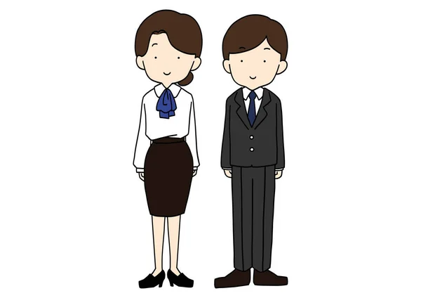 Clip Art Von Männlichen Und Weiblichen Büroangestellten Nebeneinander Stehen — Stockvektor