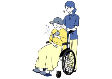 Clip art of woman in wheelchair pushing herself too hard with dumbbell exercise