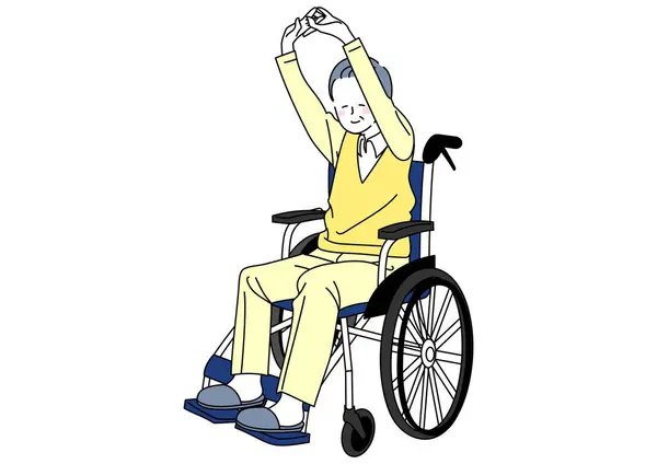 stock vector Illustration of a senior man in a wheelchair stretching tall