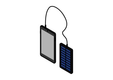 Acil durumlarda ya da dışarıda güneş enerjisiyle çalışan telefonların kullanışlı çizimi.