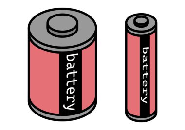Acil durum veya ev kullanımı için D ve AA pillerinin bir çizimi.