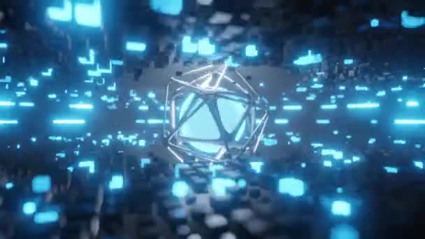 摘要背景 软焦点 中间是一个神奇的金属六边形球体 能源的概念 宇宙力的核心 3D渲染循环 — 图库视频影像