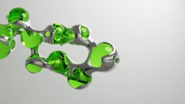 Soyut 3D canlandırma tasarımı, gümüş civa metal, yeşil yeşim taşı topları, sıvı balon metasküre top dönüşüm deformasyonu, duvar kağıdı animasyon iş sunumu.