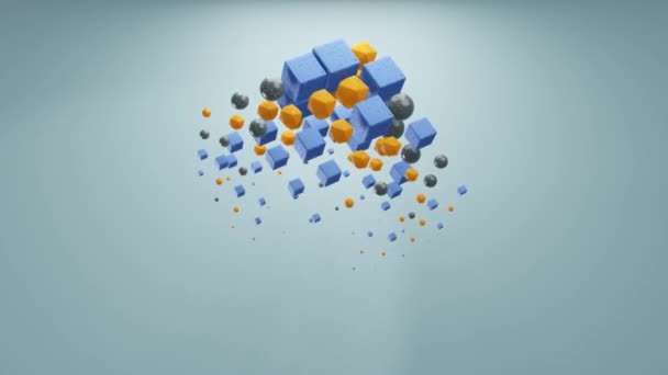 Animatie Moderne Abstract Chaotische Compositie Kubus Bol Veelhoekige Achtergrond Geometrische — Stockvideo