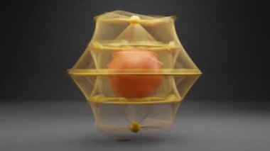 Bilim kurgu küp grafik arka planı. Kuantum işlemci çekirdeği, kürelerin ızgarasında bir küpün gösterimi. 3D biçimlendirme modern soyut.