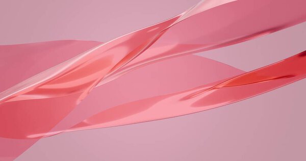 Abstract background with smooth pink glass waves with copy space. 3d render.