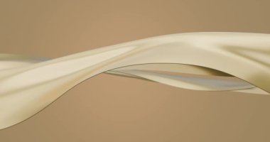 Krem arka planda altın rengi ipek kumaş dalgası, reklam için soyut ekran koruyucu. 3d oluşturma.
