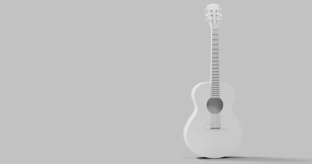 Анімація Обертання Акустичне Тіло Білої Гітари Тіні Білому Тлі Мінімальна — стокове відео