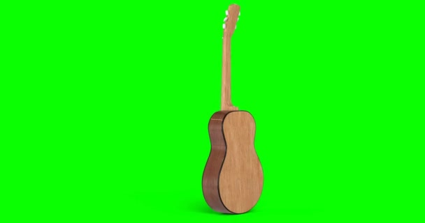 Animação Rotação Corpo Acústico Guitarra Fotorealista Sobre Fundo Verde Chave — Vídeo de Stock