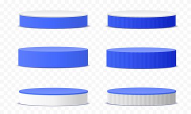 Vektör 3d silindir kaidesel podyum geometrik platform. Ürün sunumu. Pastel renklerin mavi ve beyaz şablon tasarımına sahip en küçük sahne