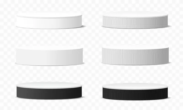 ベクトル3Dシリンダー台座の表彰台幾何学的なプラットフォーム 製品展示会 ミニマルなシーンの色黒と白のテンプレートデザイン — ストックベクタ