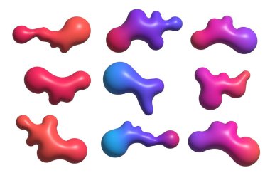 3D sıvı şekiller, soyut modern geometrik grafik element pankartları. Tasarım çalışması için izole edilmiş beyaz arkaplan kırpma yolları 