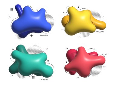 Poster tasarımı veya el ilanı arka planı için soyut 3D fırça izleri, afiş şablonu. Dinamik renklere sahip geometrik şekiller, beyaz arkaplanda izole edilmiş