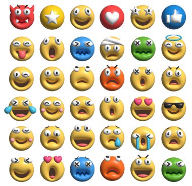 Beyaz arkaplanda izole edilmiş üç boyutlu ifade dizileri