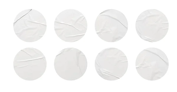 Σύνολο Στρογγυλό Λευκό Αυτοκόλλητα Χαρτί Χλευάζουν Ετικέτες Κενό Απομονώνονται Λευκό — Φωτογραφία Αρχείου