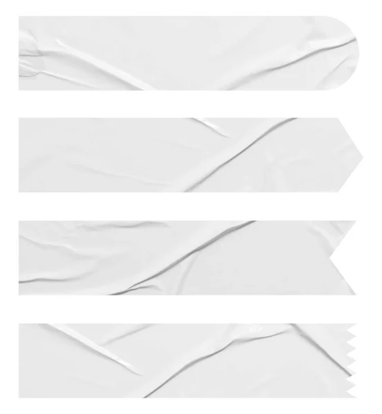 Λευκά Αυτοκόλλητα Μακιγιαρισμένα Λευκά Σήματα Διαφορετικών Σχημάτων Ρυτιδιασμένα Κυκλικά Χάρτινα — Φωτογραφία Αρχείου