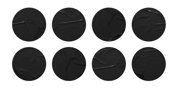 丸みを帯びた黒の紙のステッカーのセットは クリッピングパスと白の背景に隔離された空白のタグラベルをモック — ストック写真