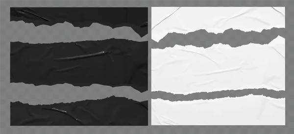 Vector Gescheurd Zwart Wit Stickers Papier Mock Blanco Banners Tags — Stockvector